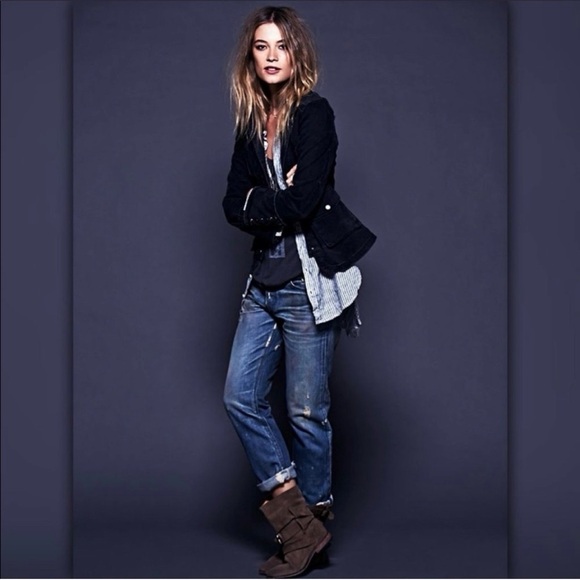 Free People Black Distressed Fitted Jacket with Ruffle Back & Lace-up Cuffs - Picture 14 of 15